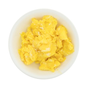 Bowl of plain scrambled eggs.