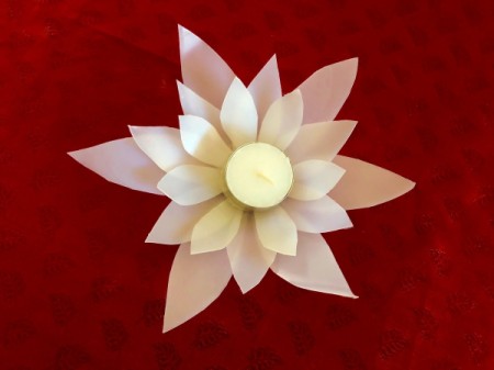 Plastic Milk Jug Flower - finished votive candle flower holder