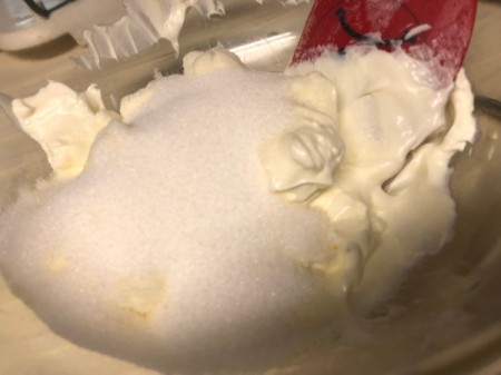 mixing cream cheese and sugar