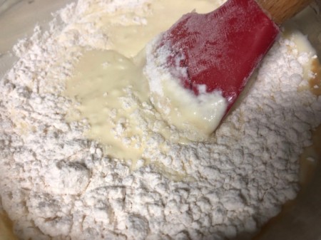 adding flour to filling