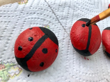 Stone Ladybug Garden Ornaments - paint black spots for the wings