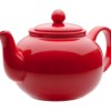 A bright red teapot.
