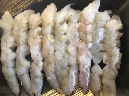 Shrimp cut diagonally