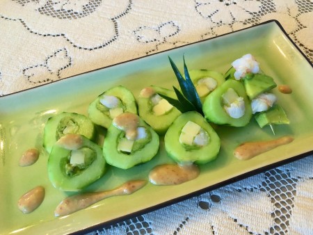 Shrimp Stuffed Cucumber Roll on plate