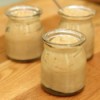 Jars of butterscotch pudding.
