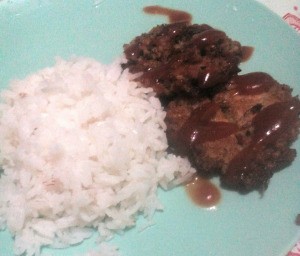 Tuna Cheese Patties on plate with rice