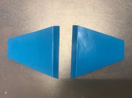 Travel Fund - Airplane Piggy Bank - final wings cut from blue paper and creased for attachment