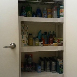 A medicine cabinet of personal care items.