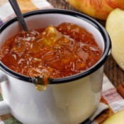 Cinnamon Applesauce Jello in a mug.