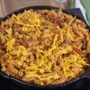 Pasta Goulash in a cast iron pan