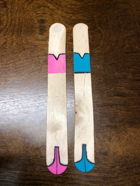 Ballerina Craft Stick - pink and blue examples of painted detail