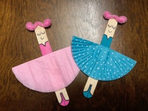Ballerina Craft Stick - finished pink and blue ballerinas