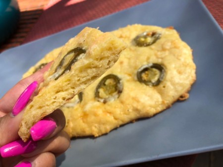 cut piece of Grain-Free Cheesy Jalapeno Bread