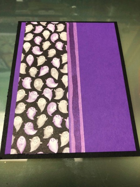 Halloween "Trick or Treat" Card - glue on accent papers allowing some of the purple paper to show