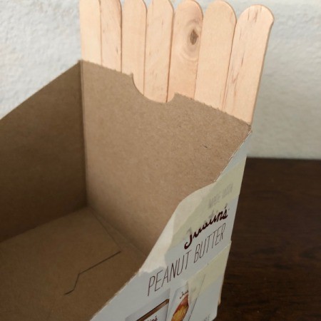 Upcycled Cardboard Box to Gift Basket - view from box side