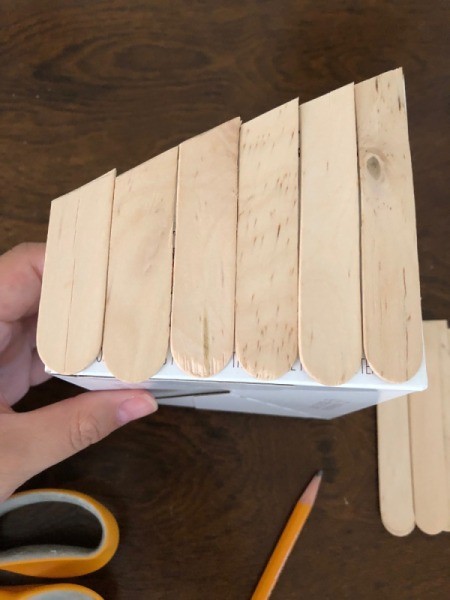 Upcycled Cardboard Box to Gift
Basket - side sticks cut at correct angle and length