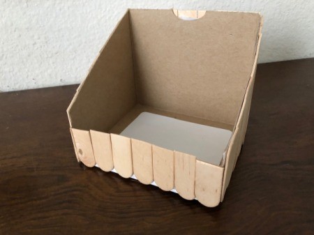 Upcycled Cardboard Box to Gift Basket - view of box from front