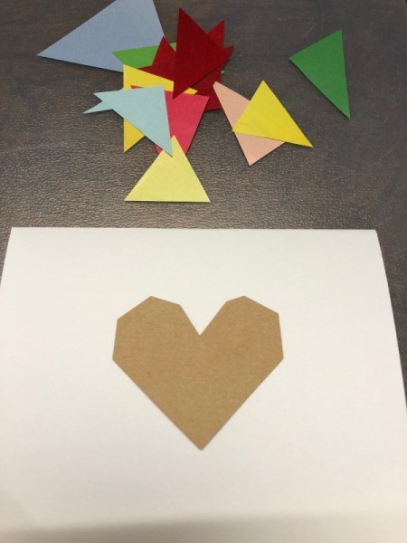 Geometric Heart Card - cut shapes from magazine next to white card with heart in center