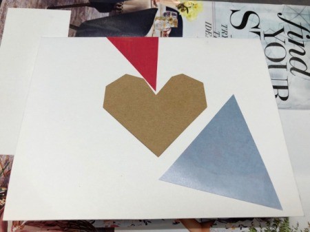 Geometric Heart Card - place and glue heart in center, begin adding the triangle shapes