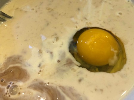 egg added to banana, honey and milk