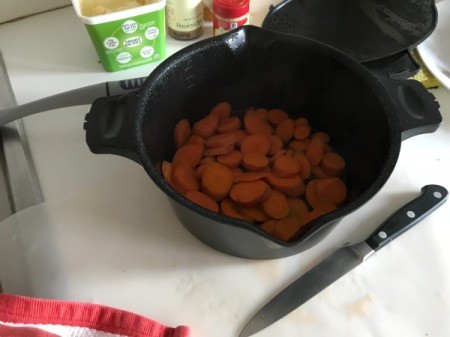 carrot slices in pan
