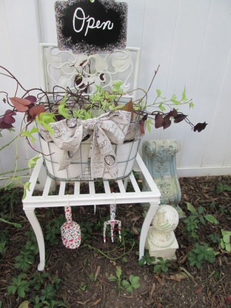 I Love Chairs As Planters In My Garden - wire basket on square chair