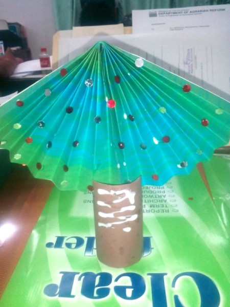 Table Top Mini Christmas Tree - insert the larger one into the notch and glue, add glue to the front of the TP tube