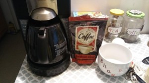 A coffee brewing station at home.