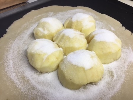 sugared dough and apples