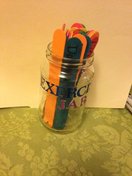 Exercise Jar - place the sticks in the jar with the marked end down