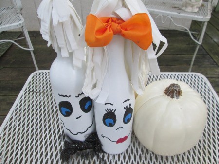 My Mr.& Mrs. Ghost Couple - couple on a patio table with a white pumpkin