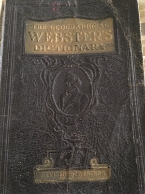 Value of a 1929 Geographical
 Webster's Dictionary - embossed front cover