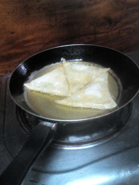 frying Mung Bean Triangles