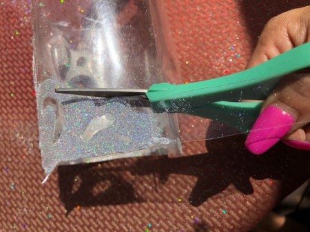 Plastic Bottle Tiara - cut close to the glitter lines, but keep base the same so it fits on your head