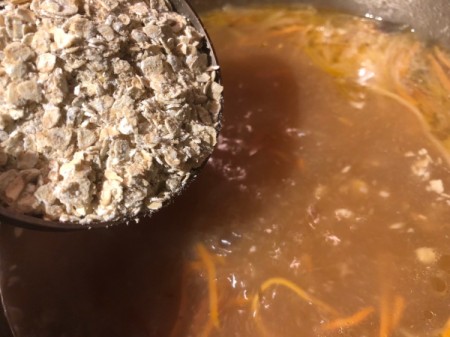 adding oats to Lemon Chicken Soup