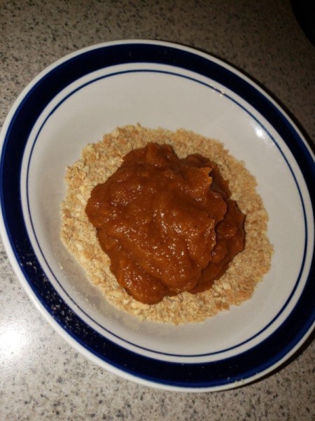 pumpkin filling on crumbs