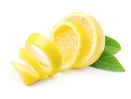 Lemon peel on white back drop.