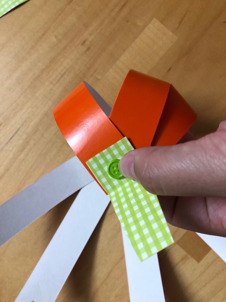 Pumpkin Garland - top view with 3 orange strips attached