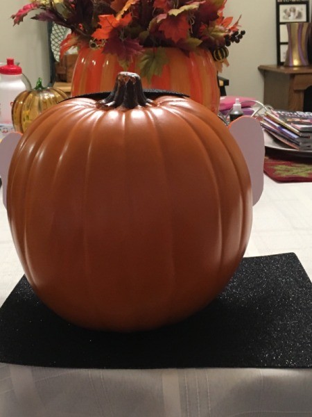 Easy Pumpkin Decorating - faux pumpkin ready to decorate the opposite side