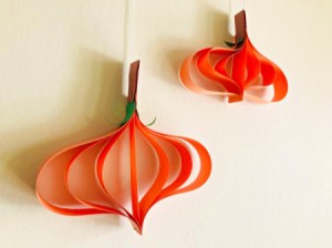 Hanging Paper Pumpkins - two hanging paper pumpkins