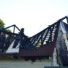 House roof damaged in a fire.