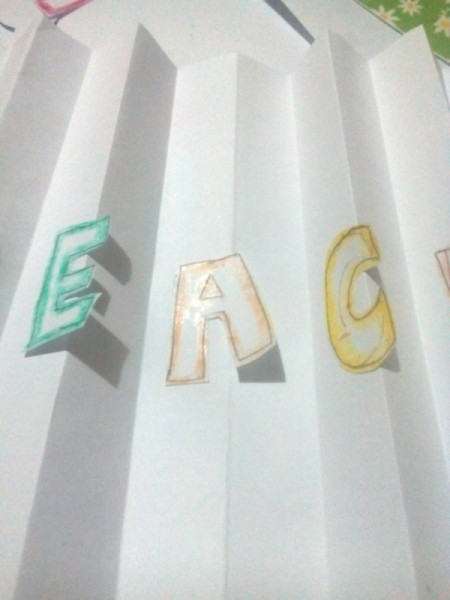 Teacher's Day Pop Up Greeting Card - starting with the long word, stick one side of the letters onto the folds