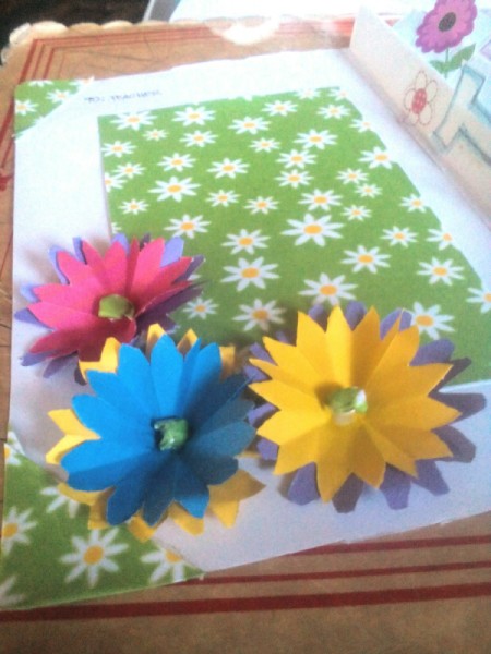Teacher's Day Pop Up Greeting Card  - paper flowers added