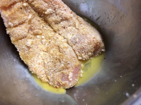 Chicken re-dipped in egg