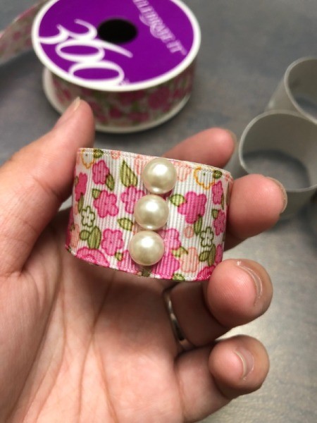 Paper Tube Napkin Rings - three faux pearls glued on the ring