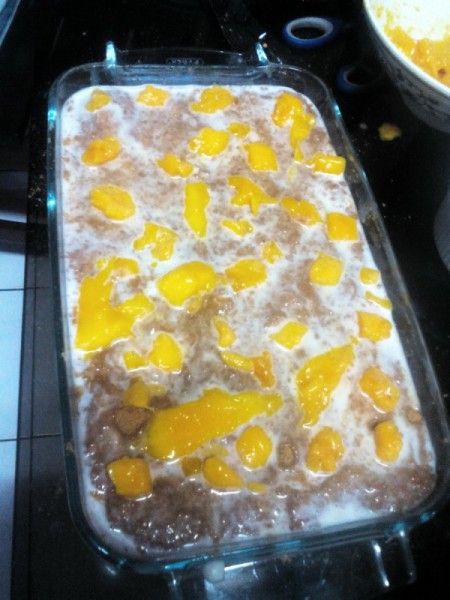 cream layer poured in pan