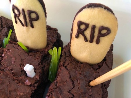 making holes in Graveyard Brownies