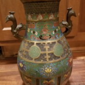 Value of an Antique Japanese Bronze Vase  - enameled bronze vase with peacock handles