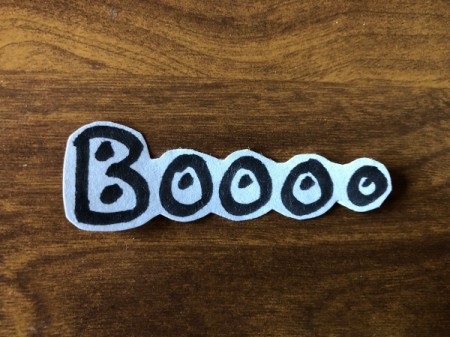 Fun Halloween Bathroom Decor - draw the letters Boooo on the white paper and cut out