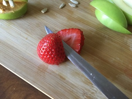 Green Apple Monsters - cut strawberry into thin slices for tongues